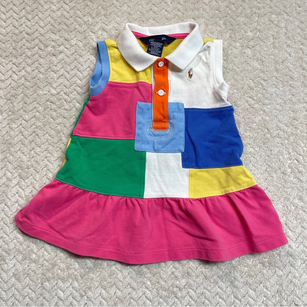 Polo Ralph Lauren Y2K Baby Colorful Patchwork Collared‎ sleeveless Dress 12M